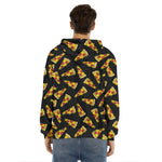 Black Pizza Pattern Print Men's Velvet Pullover Hoodie