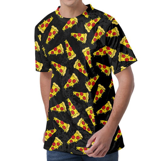 Black Pizza Pattern Print Men's Velvet T-Shirt
