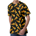Black Pizza Pattern Print Men's Velvet T-Shirt