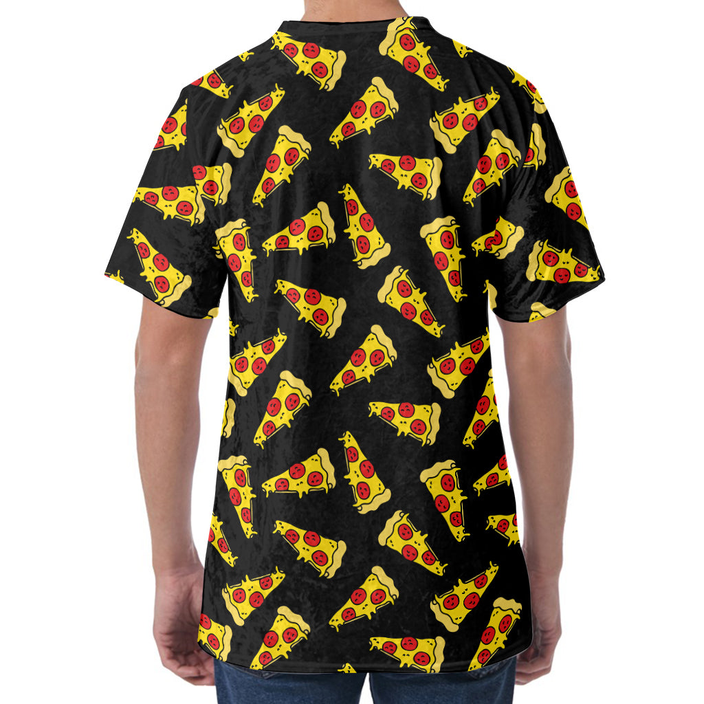 Black Pizza Pattern Print Men's Velvet T-Shirt