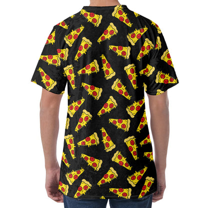 Black Pizza Pattern Print Men's Velvet T-Shirt
