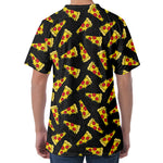 Black Pizza Pattern Print Men's Velvet T-Shirt