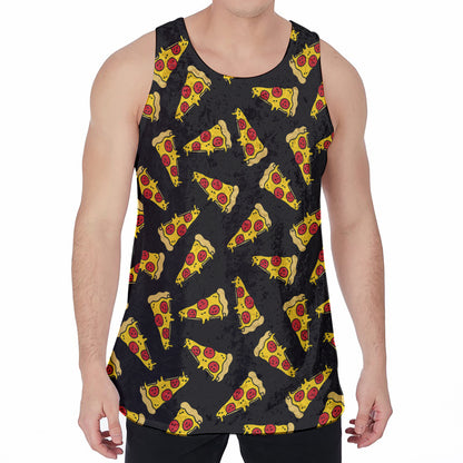 Black Pizza Pattern Print Men's Velvet Tank Top