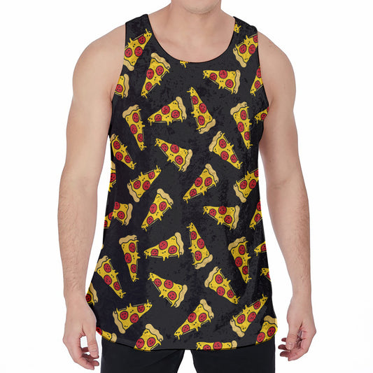 Black Pizza Pattern Print Men's Velvet Tank Top
