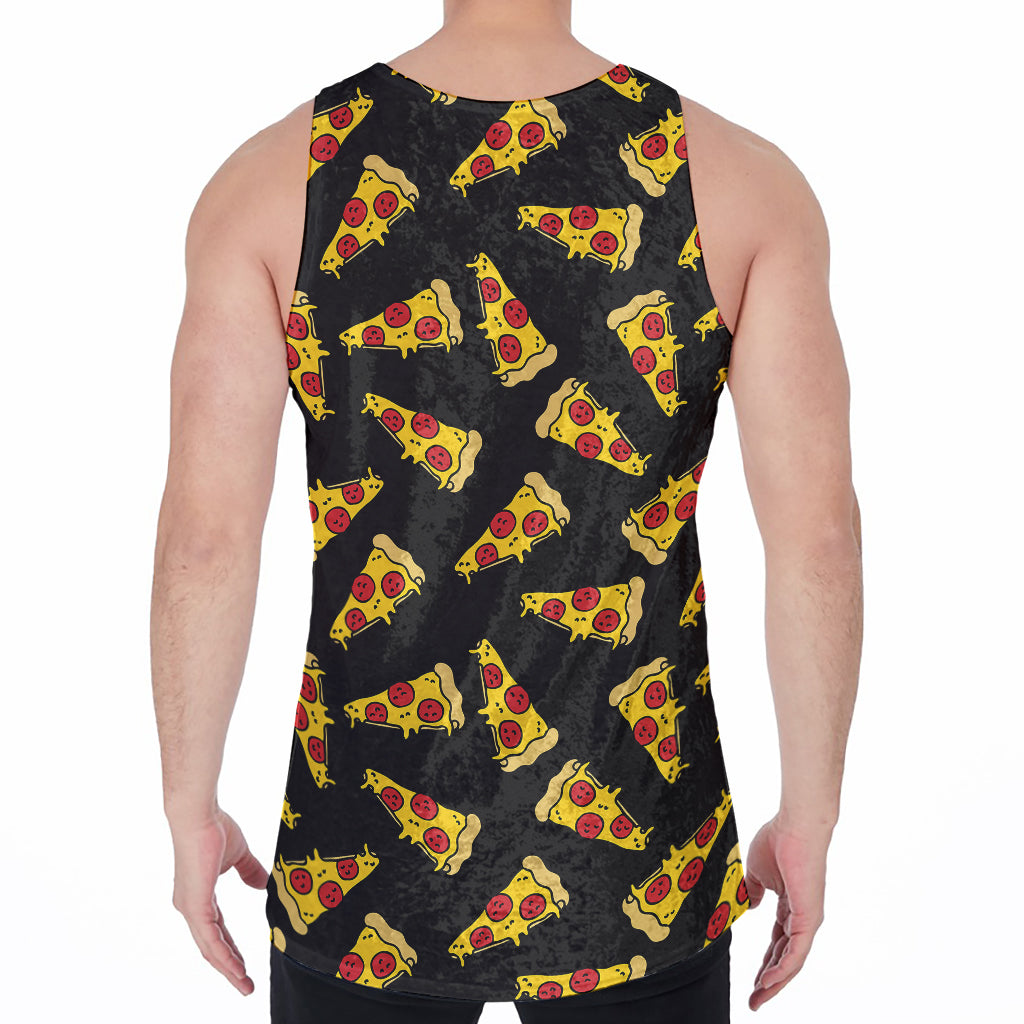 Black Pizza Pattern Print Men's Velvet Tank Top