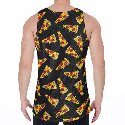 Black Pizza Pattern Print Men's Velvet Tank Top