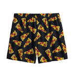 Black Pizza Pattern Print Mesh Shorts