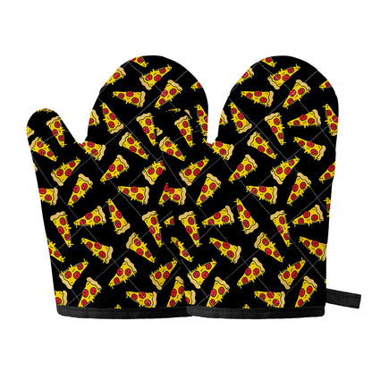 Black Pizza Pattern Print Oven Mitts