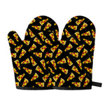 Black Pizza Pattern Print Oven Mitts