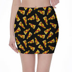 Black Pizza Pattern Print Pencil Mini Skirt