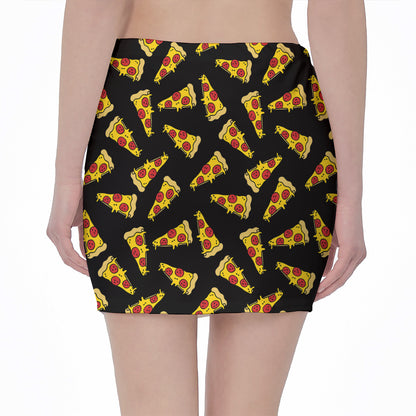 Black Pizza Pattern Print Pencil Mini Skirt