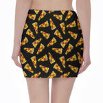 Black Pizza Pattern Print Pencil Mini Skirt