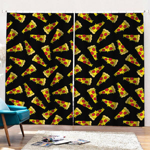 Black Pizza Pattern Print Pencil Pleat Curtains