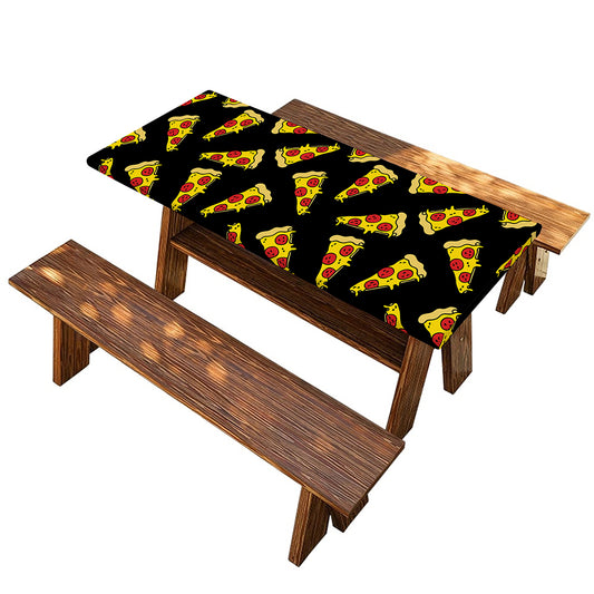 Black Pizza Pattern Print Picnic Table Cover