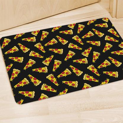 Black Pizza Pattern Print Polyester Doormat