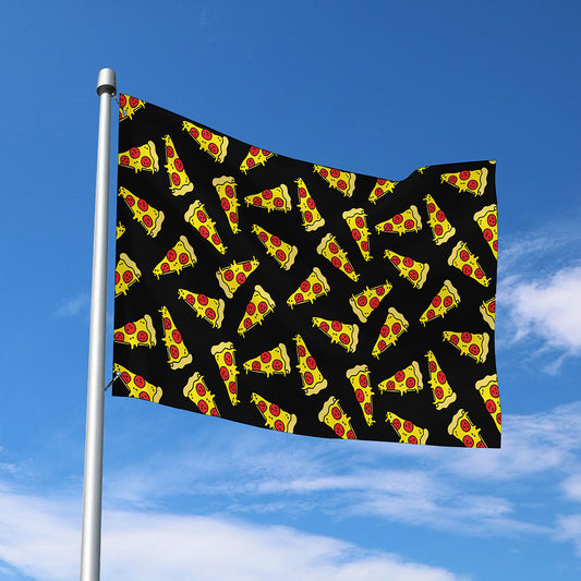Black Pizza Pattern Print Polyester Flag
