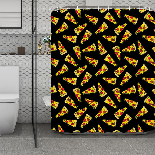 Black Pizza Pattern Print Polyester Shower Curtain