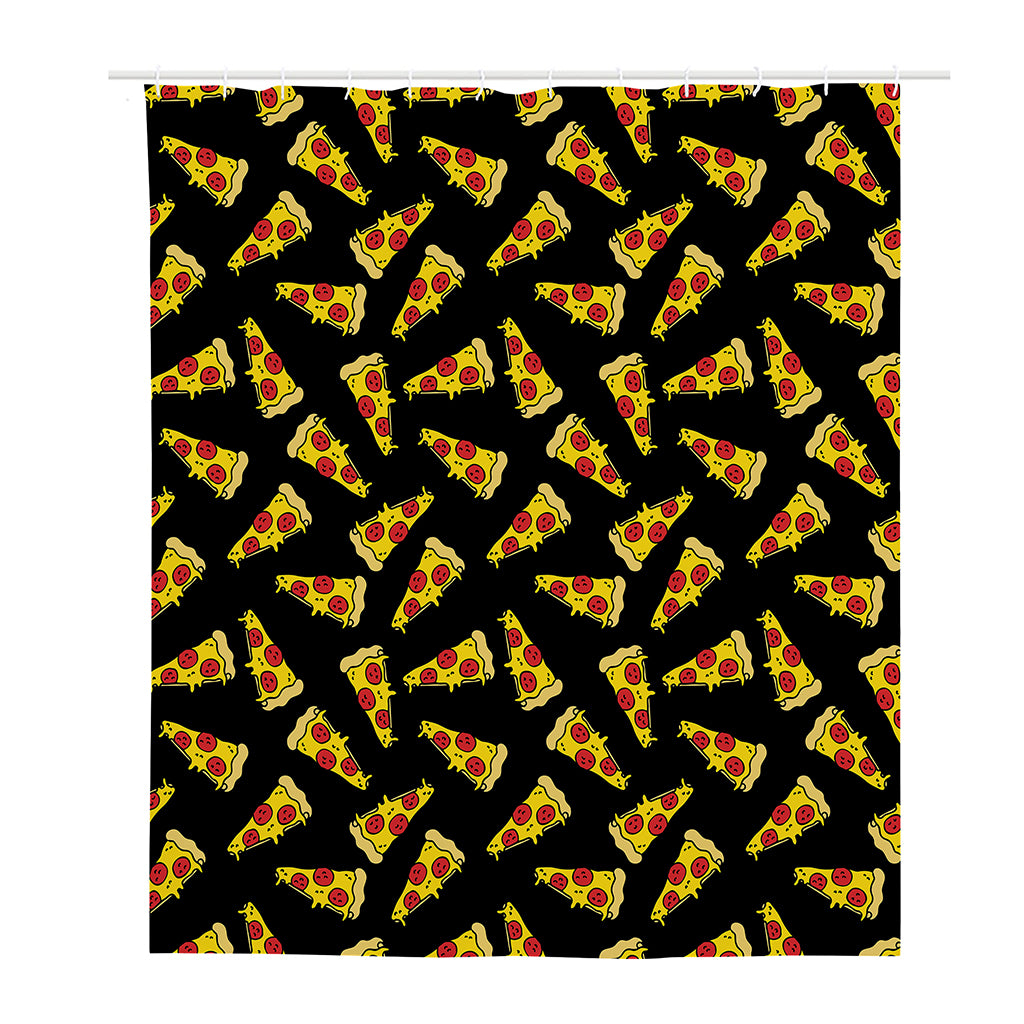 Black Pizza Pattern Print Polyester Shower Curtain