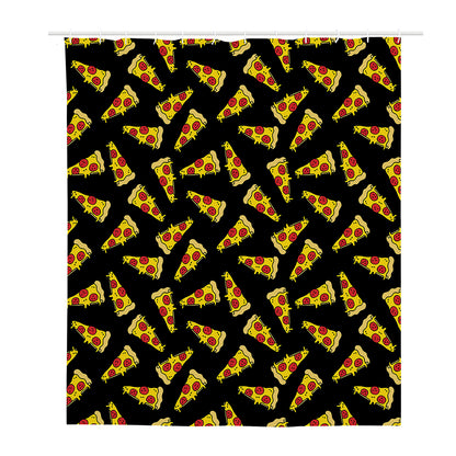 Black Pizza Pattern Print Polyester Shower Curtain