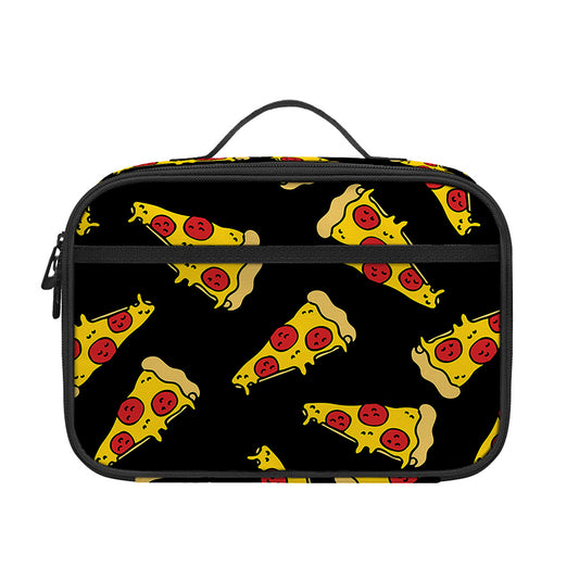 Black Pizza Pattern Print Portable Lunch Bag