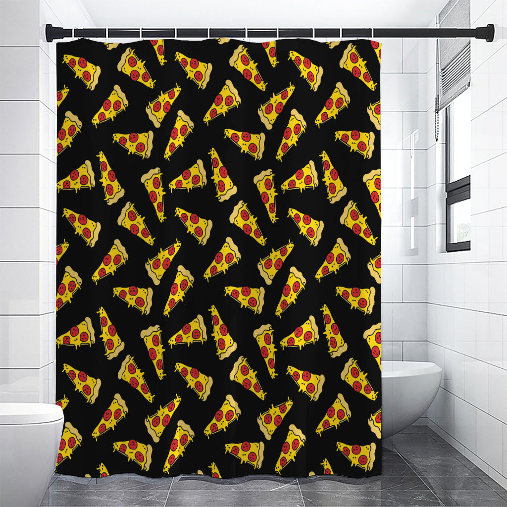 Black Pizza Pattern Print Premium Shower Curtain