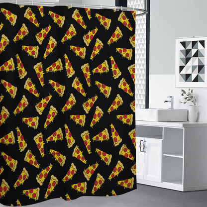 Black Pizza Pattern Print Premium Shower Curtain