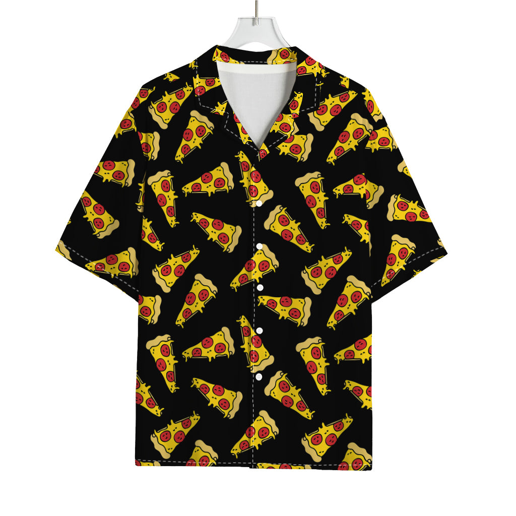 Black Pizza Pattern Print Rayon Hawaiian Shirt