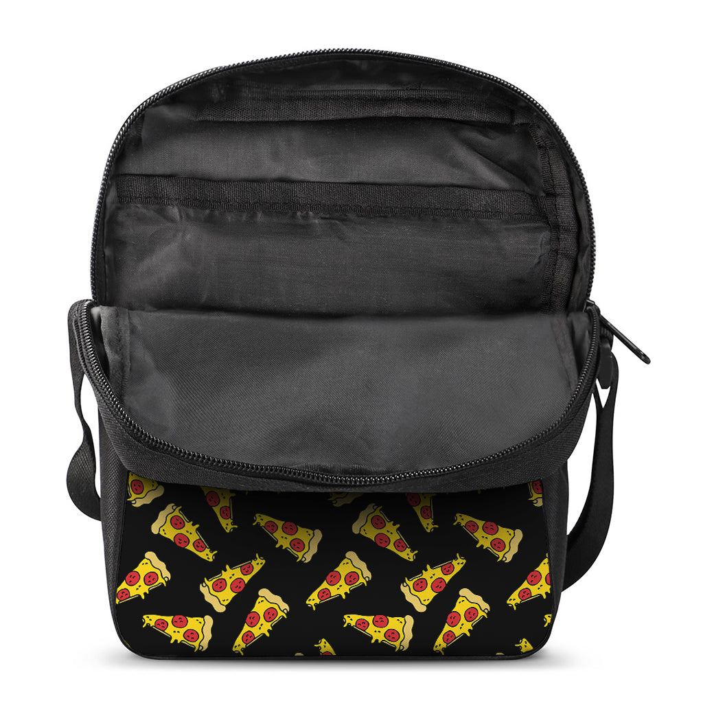 Black Pizza Pattern Print Rectangular Crossbody Bag