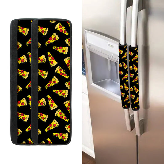 Black Pizza Pattern Print Refrigerator Handle Covers