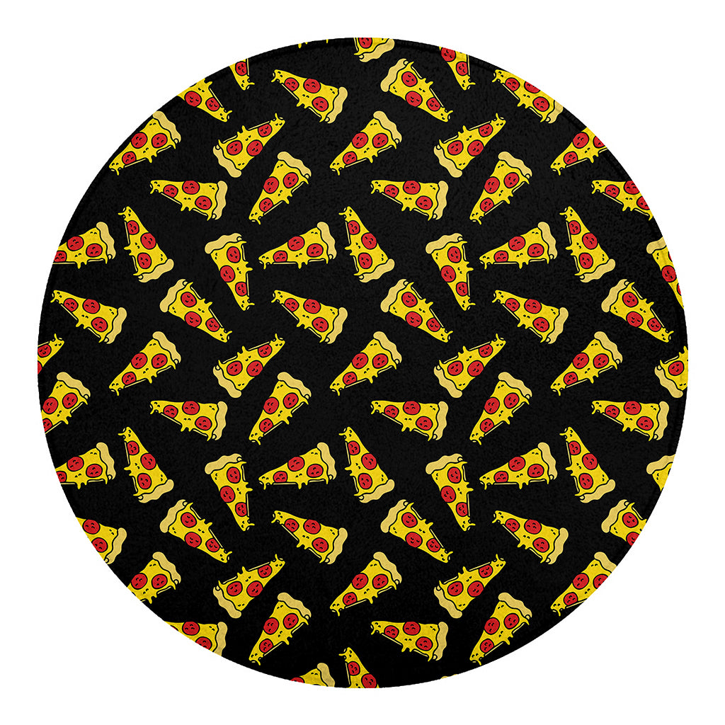 Black Pizza Pattern Print Round Blanket