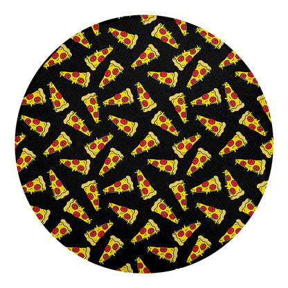Black Pizza Pattern Print Round Blanket