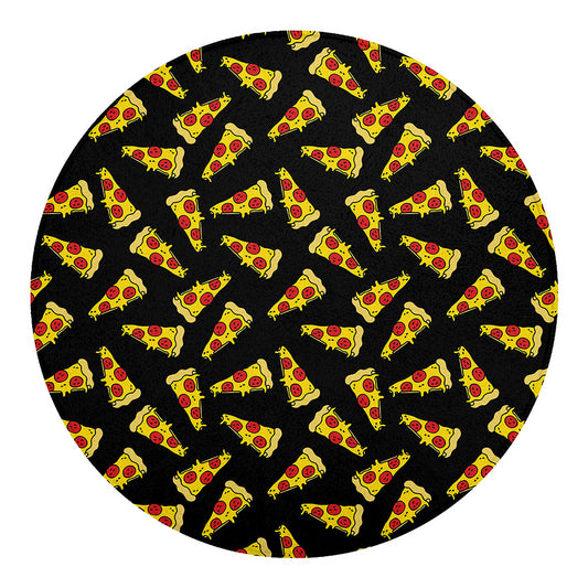 Black Pizza Pattern Print Round Blanket