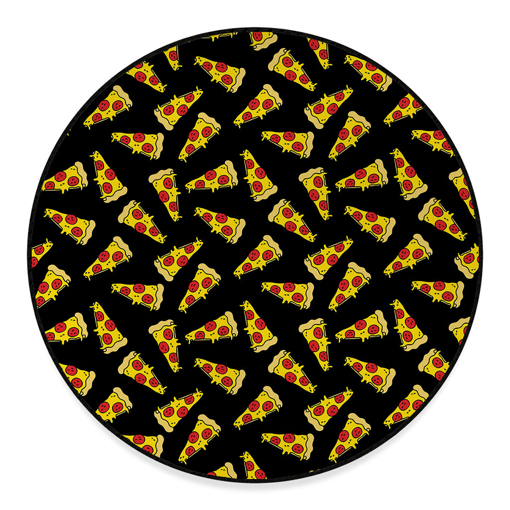 Black Pizza Pattern Print Round Floor Mat