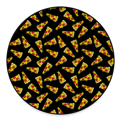 Black Pizza Pattern Print Round Floor Mat