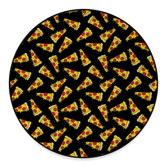 Black Pizza Pattern Print Round Floor Mat