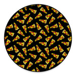 Black Pizza Pattern Print Round Floor Mat