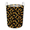 Black Pizza Pattern Print Round Laundry Basket