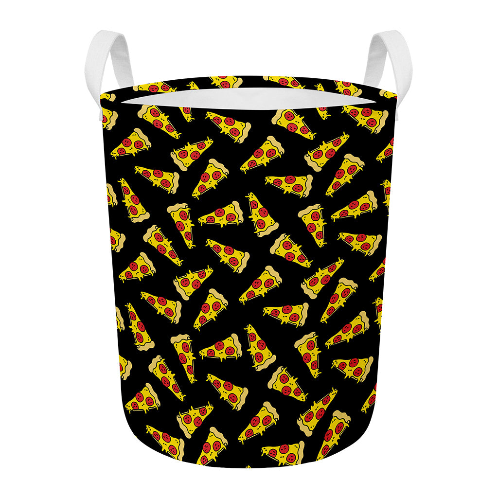 Black Pizza Pattern Print Round Laundry Basket