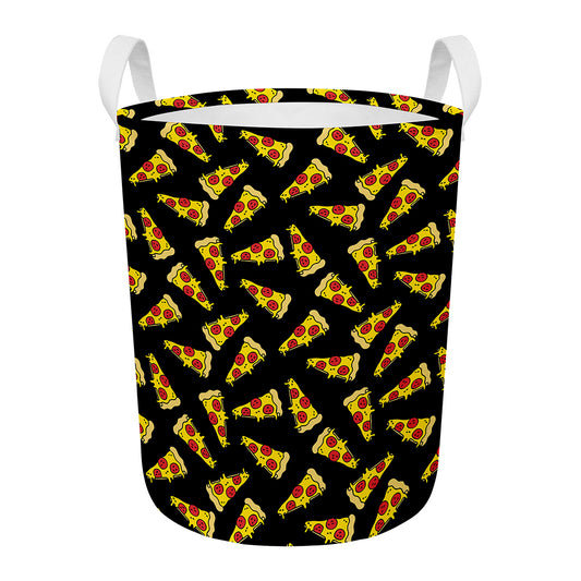 Black Pizza Pattern Print Round Laundry Basket