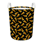 Black Pizza Pattern Print Round Laundry Basket