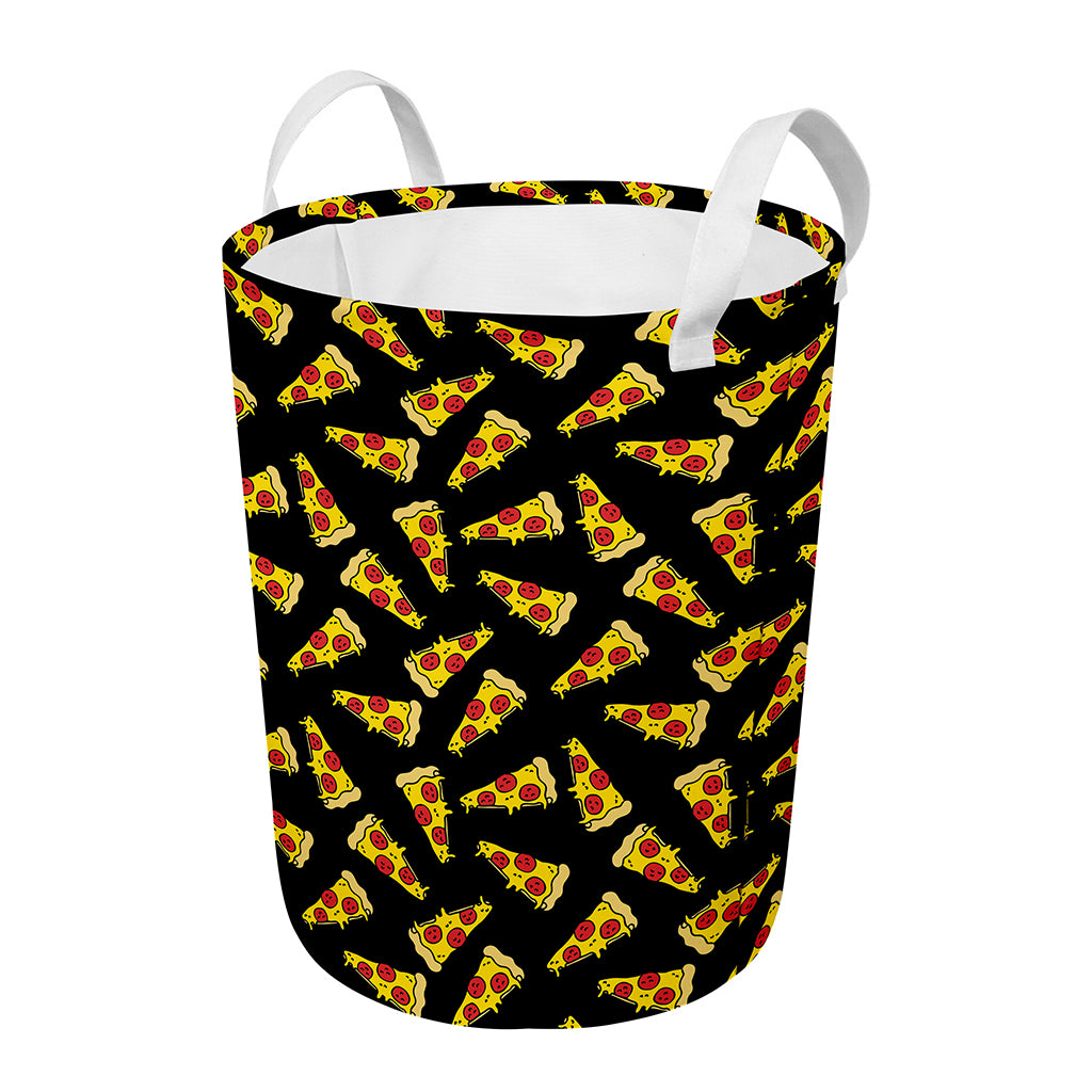 Black Pizza Pattern Print Round Laundry Basket