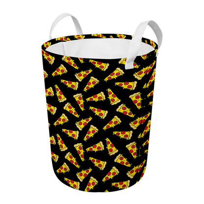 Black Pizza Pattern Print Round Laundry Basket
