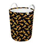 Black Pizza Pattern Print Round Laundry Basket