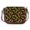 Black Pizza Pattern Print Saddle Bag