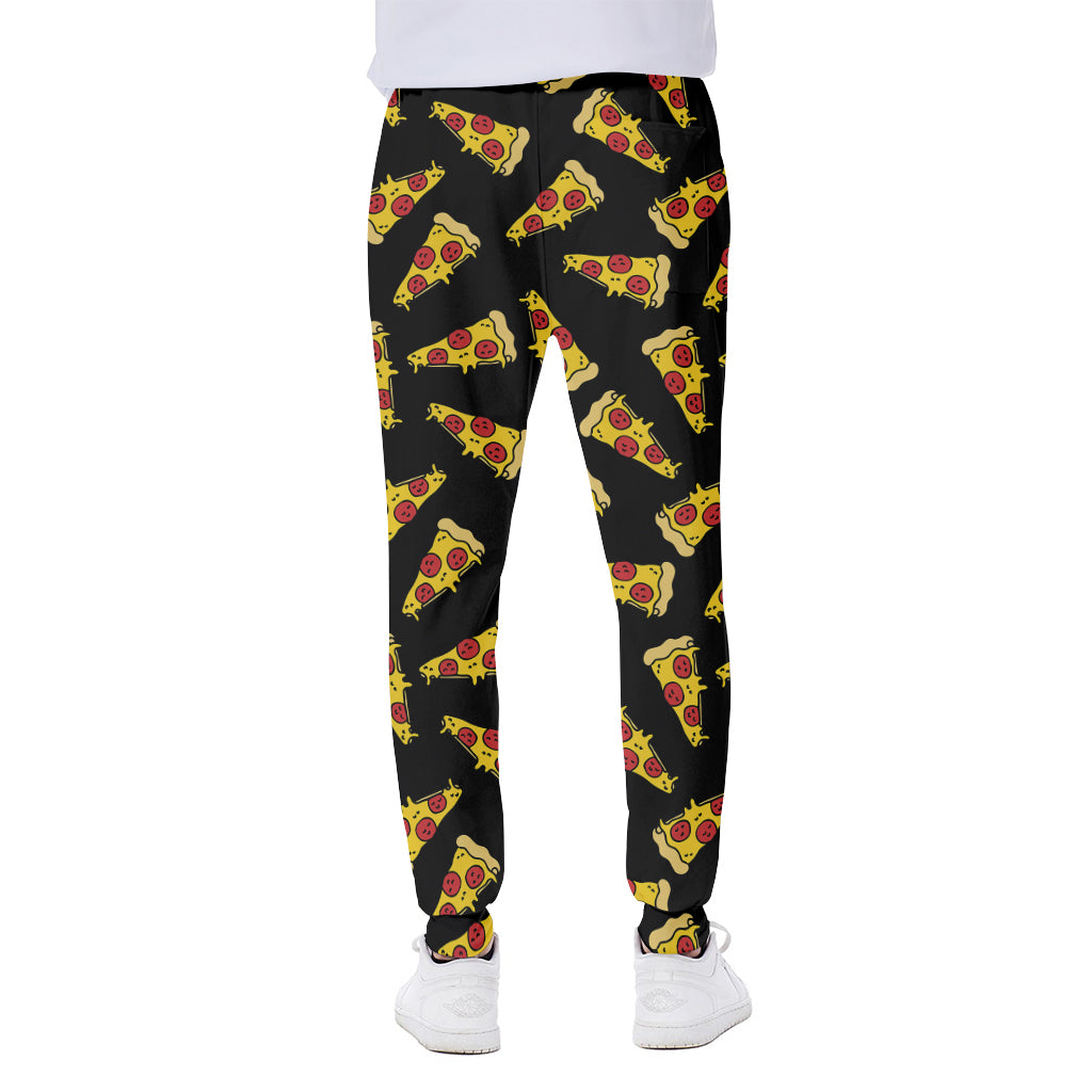 Black Pizza Pattern Print Scuba Joggers