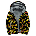 Black Pizza Pattern Print Sherpa Lined Zip Up Hoodie