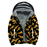 Black Pizza Pattern Print Sherpa Lined Zip Up Hoodie