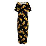 Black Pizza Pattern Print Short Sleeve Long Nightdress