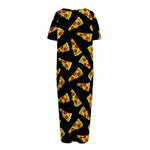 Black Pizza Pattern Print Short Sleeve Long Nightdress