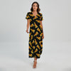 Black Pizza Pattern Print Short Sleeve Maxi Dress